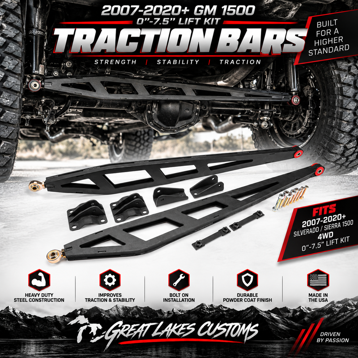 Traction Bars | 99–2020+ GM 1500 | 0–7.5” Lift